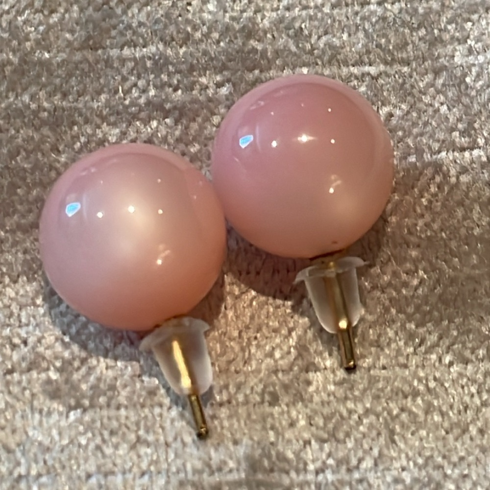 Blush Pink Spherical Earrings Glossy Finish Studded Earrings Catseye Moon Glow